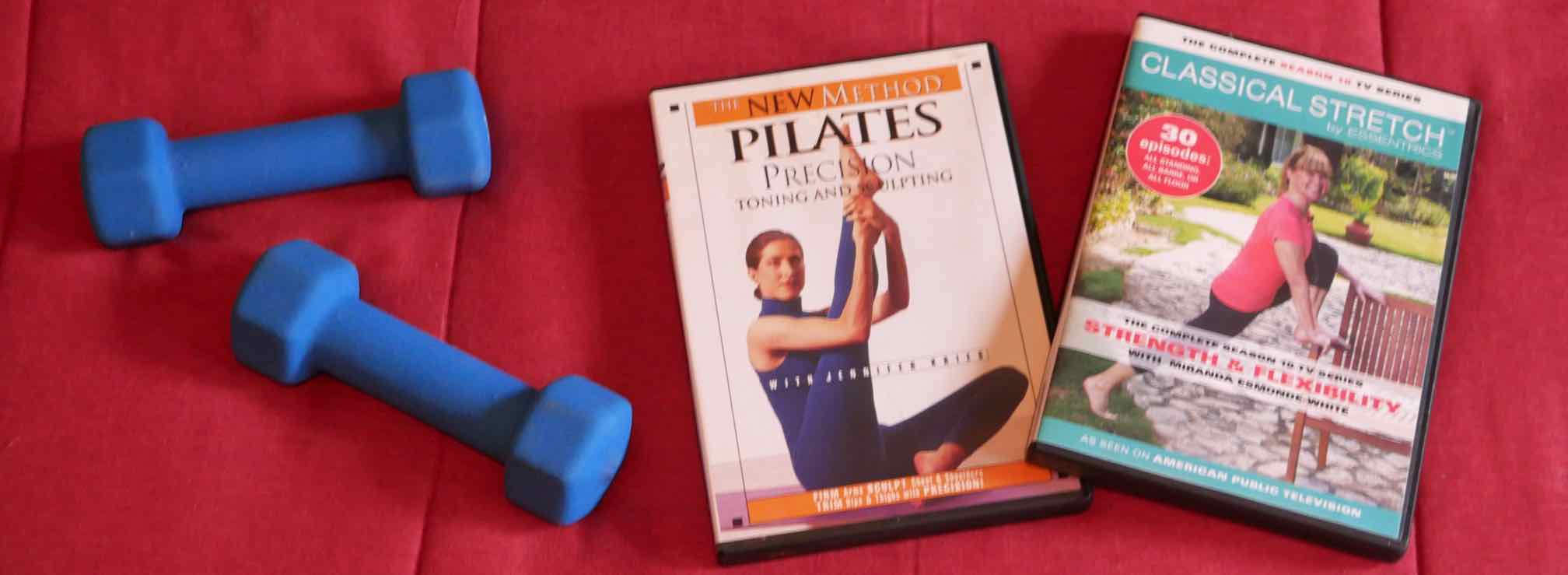 exercise weights and 2 exercise DVDs