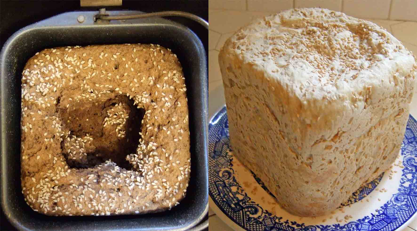 spelt bread. Left: long kneading. Right: short kneading.